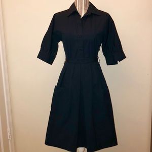 Theory Striped Navy Half-Sleeve Dress